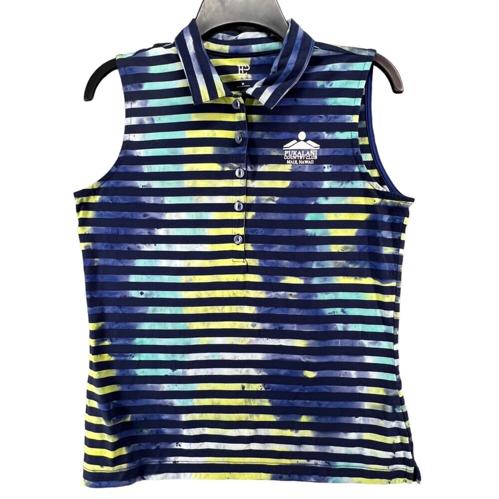 EP Pro NY Golf Polo M Blue Stripe Tie Dye Sleeveless Pukalani CC Maui Activewear